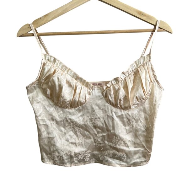 Lottie Moss Womens Satin Floral Crop Top Cream Small Coquette Y2K Party‎ - Picture 3 of 11